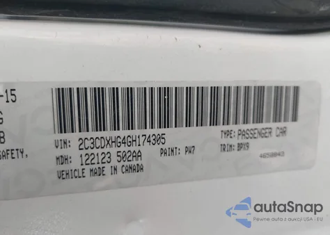 2016 Dodge Charger Sxt из США, поврежденный, VIN 2C3CDXHG4GH174305